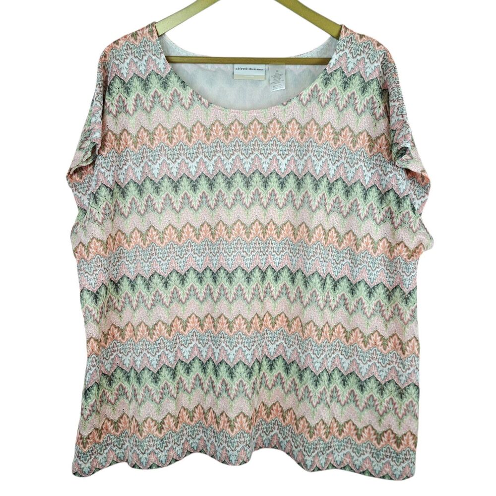Alfred Dunner Women Plus Size 3X Blouse Fine Crochet Overlay Multicolor Stripe